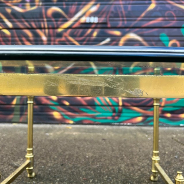Glass Large Racetrack Labarge Glass and Brass Oval Coffee Table For Sale - Image 7 of 11