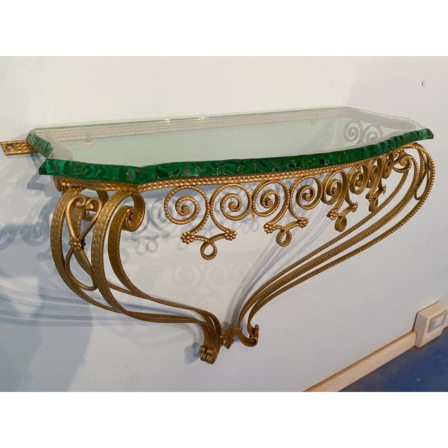 Mid-Century Italian Green Crystal Gold Iron Console Table by Pier Luigi Colli, 1950 For Sale - Image 9 of 18
