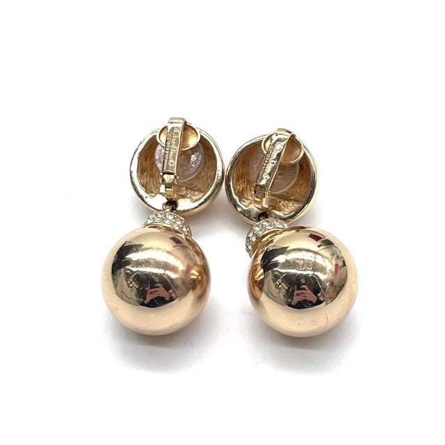 Vintage Double-Ball Ear Clips in Gold & Crystals from Christian Dior, 1980s, Set of 2 For Sale - Image 11 of 13