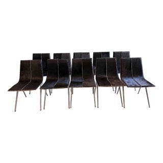Set of 10 Mayfair Contemporary Faux Pony Hair Dining Chairs With Brushed Chrome Legs For Sale