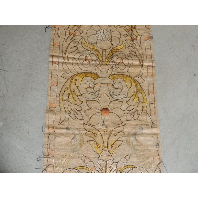 Early 20th Century Antique Orange and Yellow Arts and Crafts Linen Wall Hanging Panel For Sale - Image 5 of 7