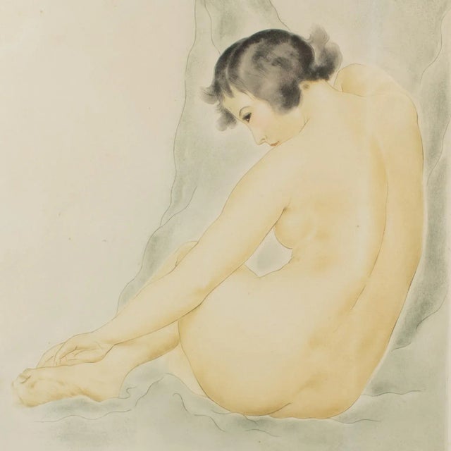 Wood Asian Nude Study Watercolor Drawing by Rotislaw Racoff For Sale - Image 7 of 13