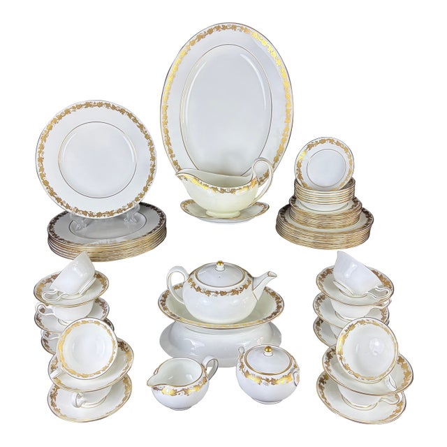 Wedgwood Whitehall White (W4001) Fine Bone China Dinnerware — Complete 8-Place Estate Setting With Tea Service (59-Piece Master Lot #1) For Sale