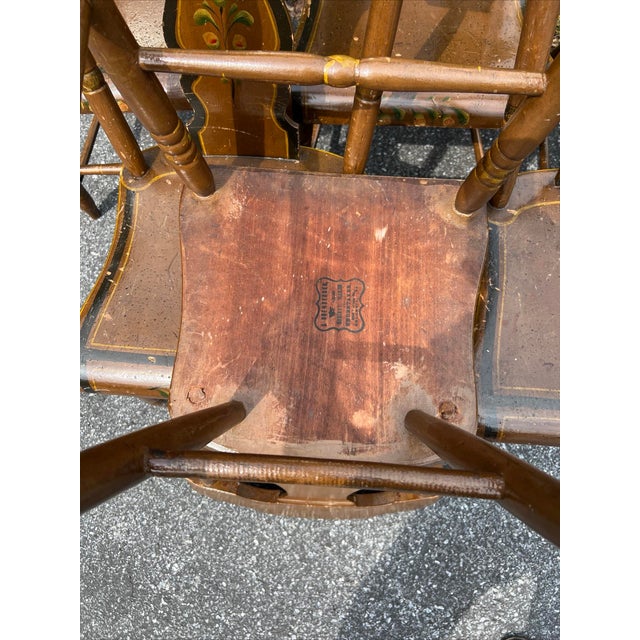 Signed Set of 6 Paint Decorated Plank Seat Chairs, Columbia, Pa Circa 1870s For Sale - Image 11 of 12