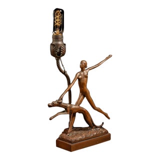 Vintage Figural Art Deco Bronze Table Lamp For Sale