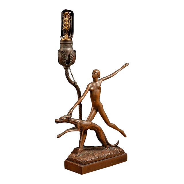 Vintage Figural Art Deco Bronze Table Lamp For Sale