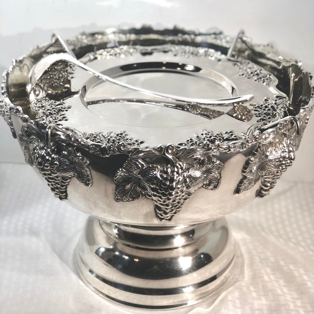 Large Silver Plated Punch Bowl Wine Chiller / Cups / Tray 20 Piece