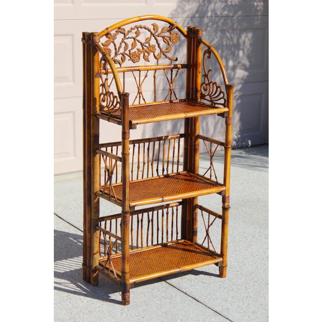 1980s Vintage French Bamboo & Rattan Folding Étagère - Mid-Century Modern Style With Elegant Metal Accents For Sale - Image 4 of 13