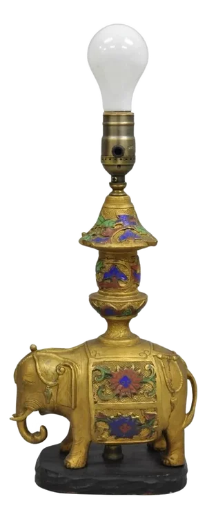 Early 20th Century Antique Chinoiserie Indian Gold Bronze Elephant Small Boudoir Table Lamp