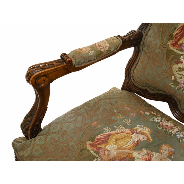 1940s Ornate French Louis XV–Style Carved Wood Armchair With Floral Tapestry Upholstery For Sale - Image 5 of 15