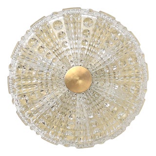 Crystal and Brass Ceiling Lamp by Orrefors for Lyfa, 1970s For Sale
