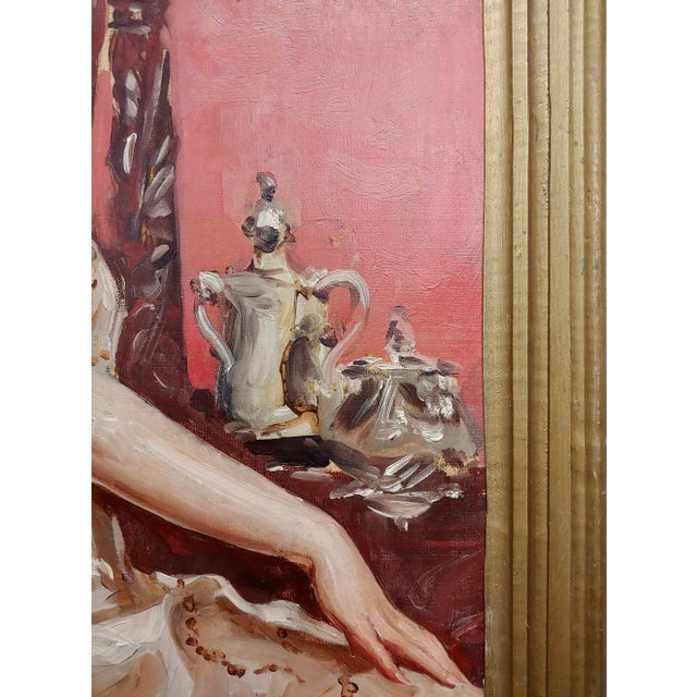 Albert Beck Wenzell -She Is Enjoying the Tea Time-Oil Painting -Circa 1911 For Sale In Los Angeles - Image 6 of 9