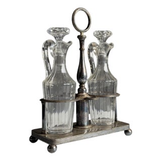 Oil and Vinegar Set in Silver-Plated Metal, Set of 3 For Sale