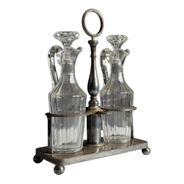 Oil and Vinegar Set in Silver-Plated Metal, Set of 3 For Sale