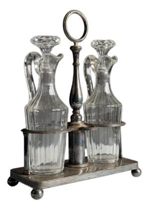 Oil and Vinegar Set in Silver-Plated Metal, Set of 3