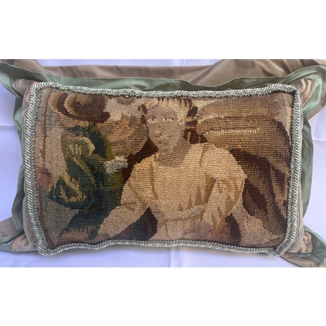 Traditional Pillow With 18th Century Tapestry Depicting a Man Figure For Sale - Image 3 of 9
