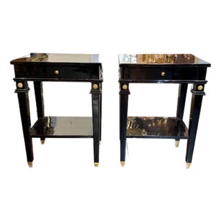 Pair of Black Lacquered Jansen Manner Side Tables For Sale