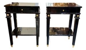Pair of Black Lacquered Jansen Manner Side Tables