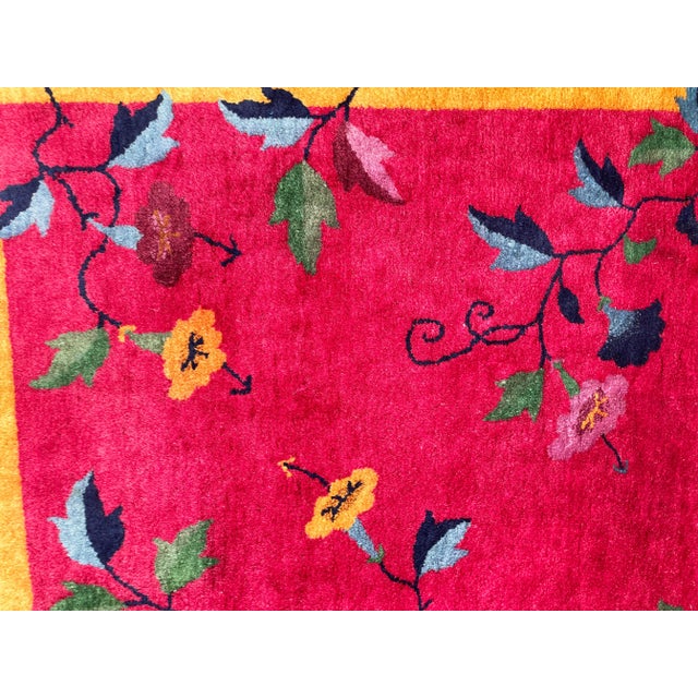 Textile Early 20th Century Antique Art Deco Chinese Rug Flower Lovers 3'1" X 4'10" #17451 C-1920's For Sale - Image 7 of 11
