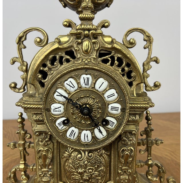 Metal Vintage French Style Clock in Brass For Sale - Image 7 of 13