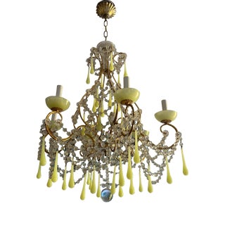 1930s Italian Green Opaline Glass Chandelier For Sale