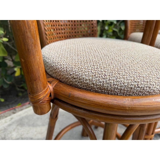 Vintage Organic Modern Swivel Rattan Cane Bar Stools, Set of 3 For Sale - Image 9 of 12