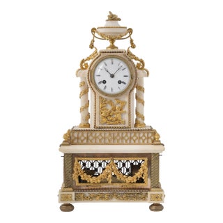 Antique French Linetaine Paris Gilt Bronze & Marble Musical Mantel Clock, 19th Century For Sale