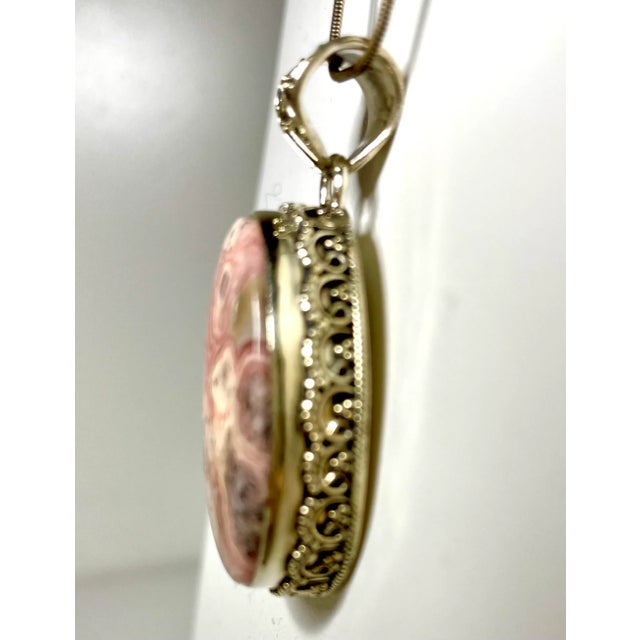 Ankara Pink Pseudomorph Agate Necklace Encased in Sterling Silver For Sale - Image 4 of 7