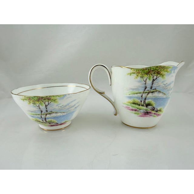 Ceramic 1960s Paragon Double Warrant “Cliffs of Dover” Cake Plate, Cup, Saucer, Creamer and Sugar Bowl - Set of 5 For Sale - Image 7 of 9