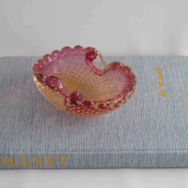 Vintage Pink and Yellow Murano Bullicante Aventurine Catchall Dish For Sale - Image 14 of 16
