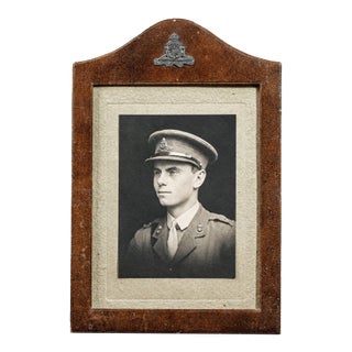 Captivating Original World War I Antique Leather Framed Studio Photograph Portrait of British Soldier in Uniform Militaria Home Decor For Sale