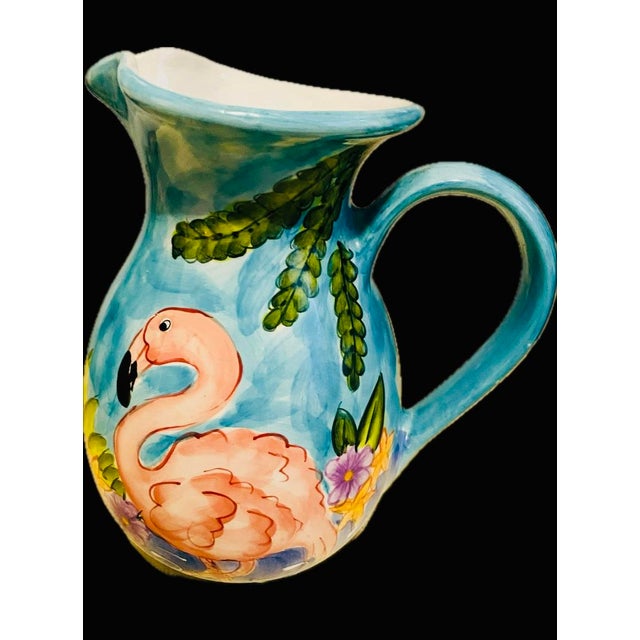 Nautical Vintage Palm Beach Flamingo Ceramic Pitcher For Sale - Image 3 of 10