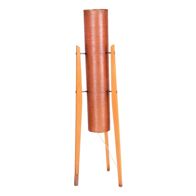 Mid-Century Red Floor Lamp in Beech by Novoplast Sereď, Czech, 1960s For Sale