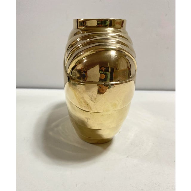 Vintage Hollywood Regency Solid Brass Vase – Art Deco Style Brass Vessel For Sale In Louisville - Image 6 of 9