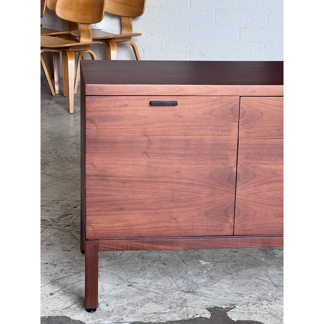 Mid Century Modern Walnut Credenza With Black Accent Pulls For Sale In Phoenix - Image 6 of 8
