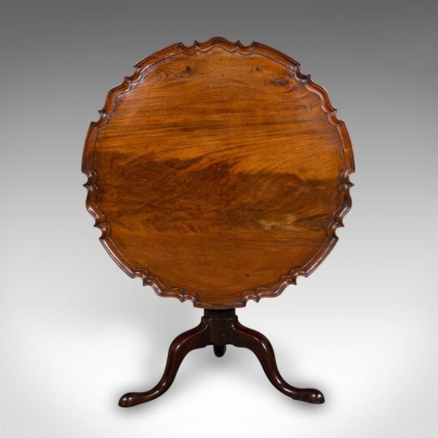Antique 4 Seat Occasional Table, English, Walnut, Tilt Top, Pie Crust, Georgian For Sale - Image 9 of 12