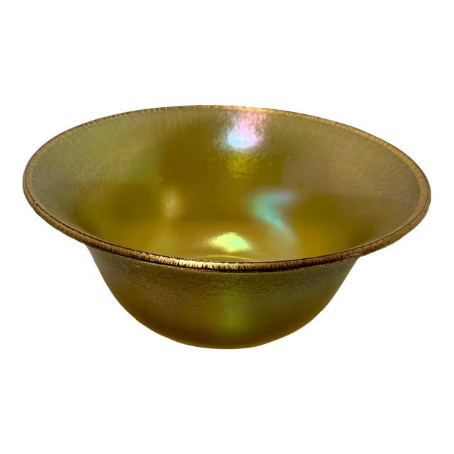 Vintage Gold Iridescent Art Glass Decorative Bowl For Sale
