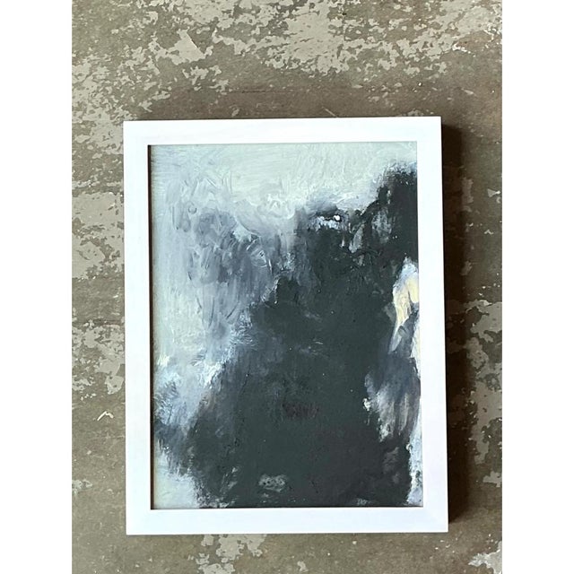 Vintage Black and White Abstract Expressionist Painting For Sale - Image 12 of 12