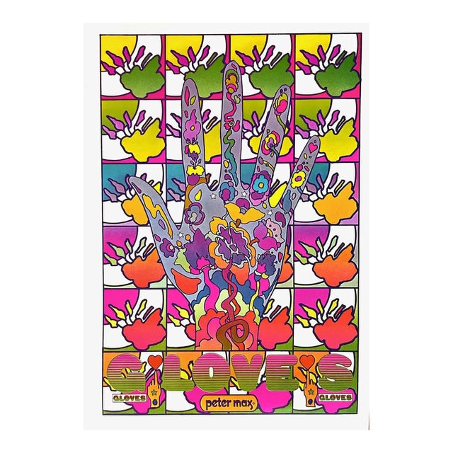 Peter Max Pop Art Poster 12 Gloves 1970 For Sale