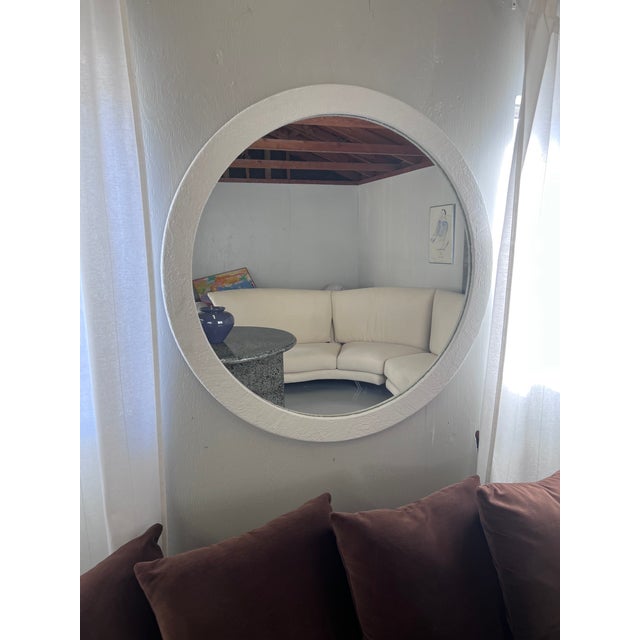 1980s 1980s Large Round White Stone Post Modern Mirror For Sale - Image 5 of 5
