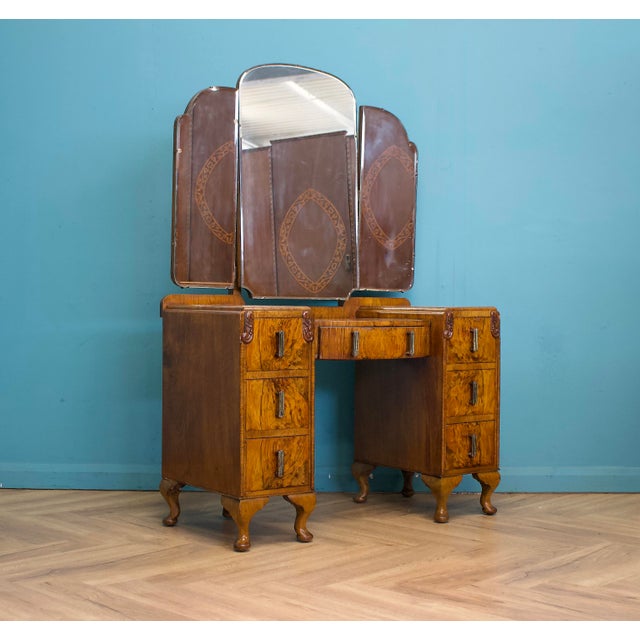Art Deco Walnut and Walnut Veneer Dressing Table, 1930s For Sale - Image 3 of 12