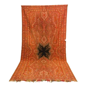 Hand-Woven Kashmir Paisley Throw Asian Textile Shawl 1850-1890