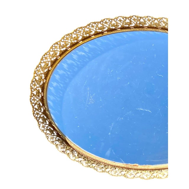 1960s Hollywood Regency Reticulated Brass Plateau For Sale - Image 4 of 13