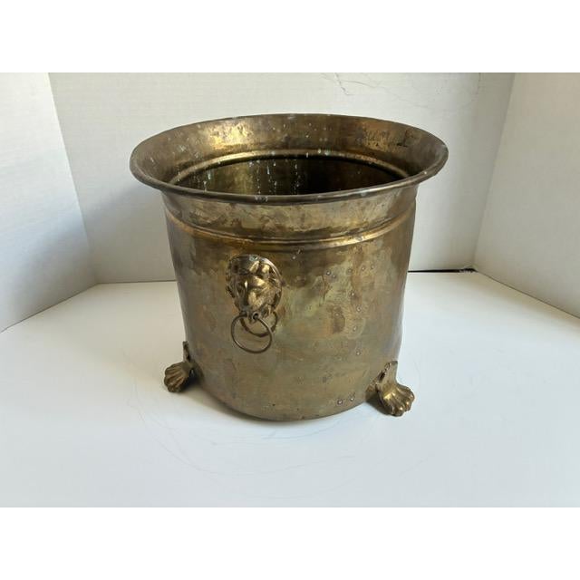 Vintage Brass Jardinière With Lion Handles and Claw Feet - Indoor Planter For Sale - Image 12 of 16