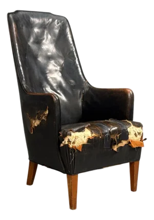 Svend Åge Madsen, Highback Chair, Leather, Nut Wood, Denmark, 1947