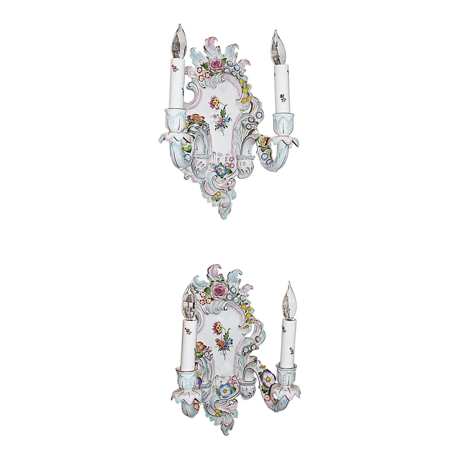 Porcelain Rococo Sconces Pair | Chairish