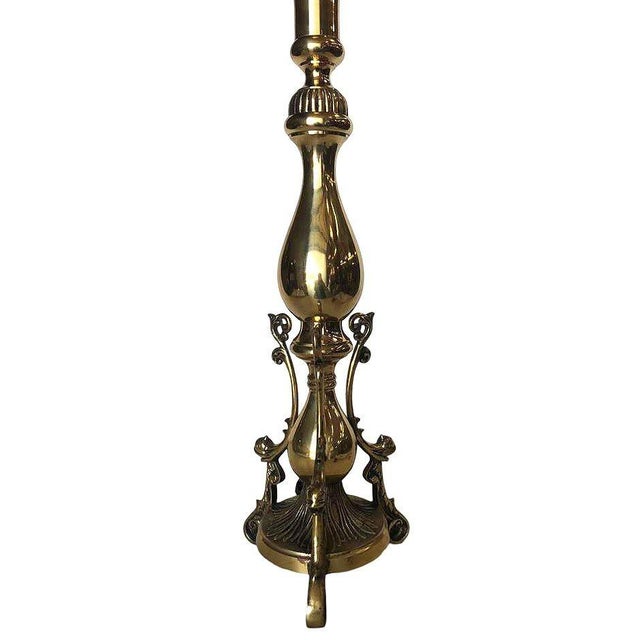 1970s Large Queen Anne Brass Patinaed Candle Stick Table Lamp For Sale In Los Angeles - Image 6 of 8