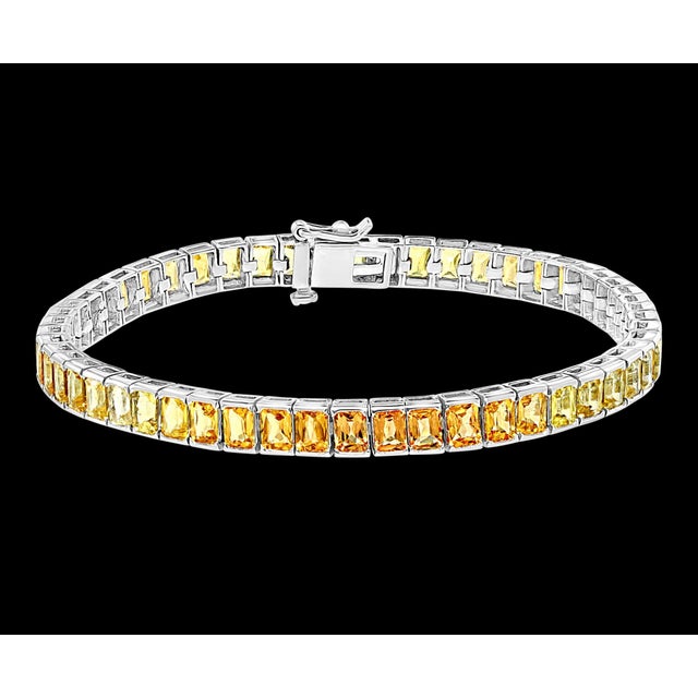 Yellow 20 Carat Genuine Natural Yellow Sapphires Tennis Bracelet 14 Karat White Gold For Sale - Image 8 of 8