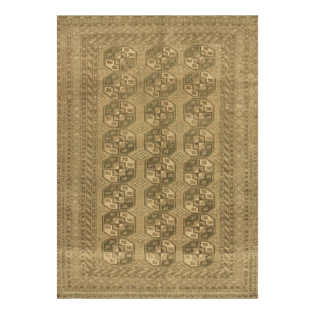Vintage Ersari Rug in Beige-Brown With Geometric Medallions, From Rug & Kilim For Sale