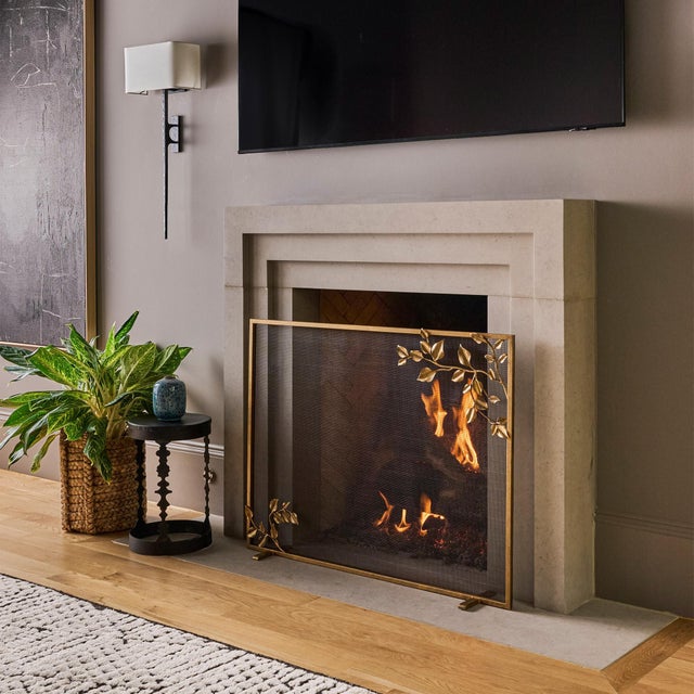 Gold Aged Gold Graceful Leaves Fireplace Screen For Sale - Image 8 of 11